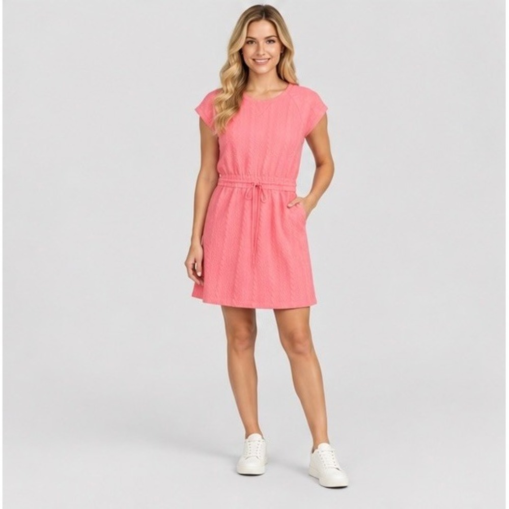 T by Talbots Womens L Pink Dress Cable Knit Quilted Athleisure Drawstring Boho
